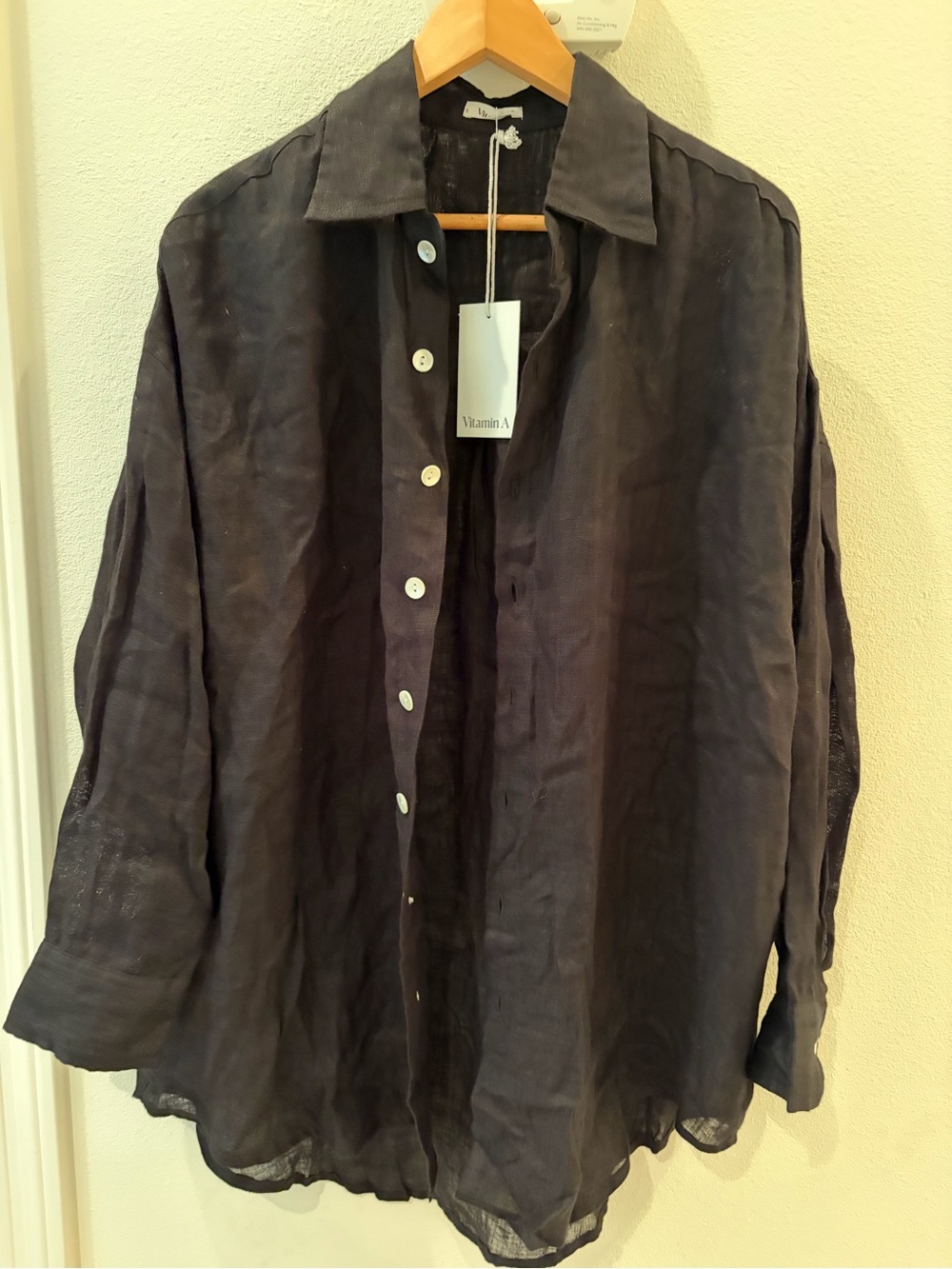 Vitamin A Playa Oversize Linen Cover-Up Black Shirt Size Medium